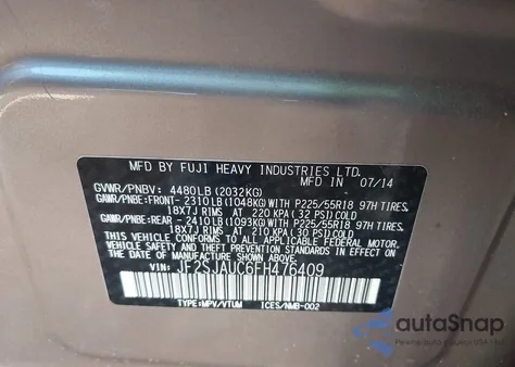 2015 Subaru Forester 2.5I Touring from USA, damaged, VIN JF2SJAUC6FH476409